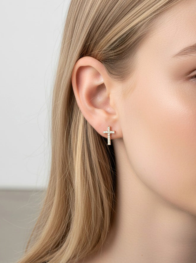 Cross Pavé Crystal Stud Earrings