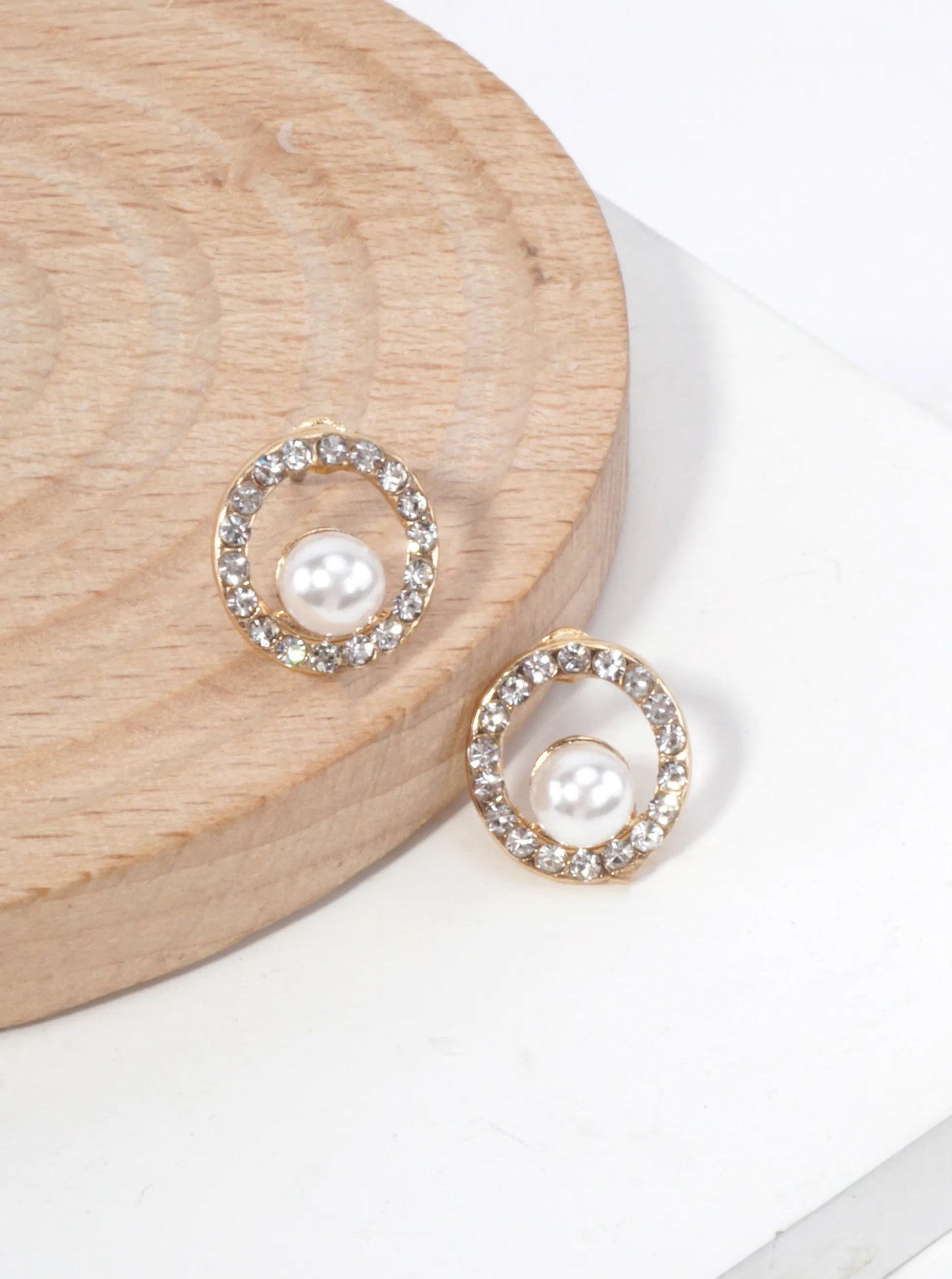 Round Pavé Pearl Stud Earrings