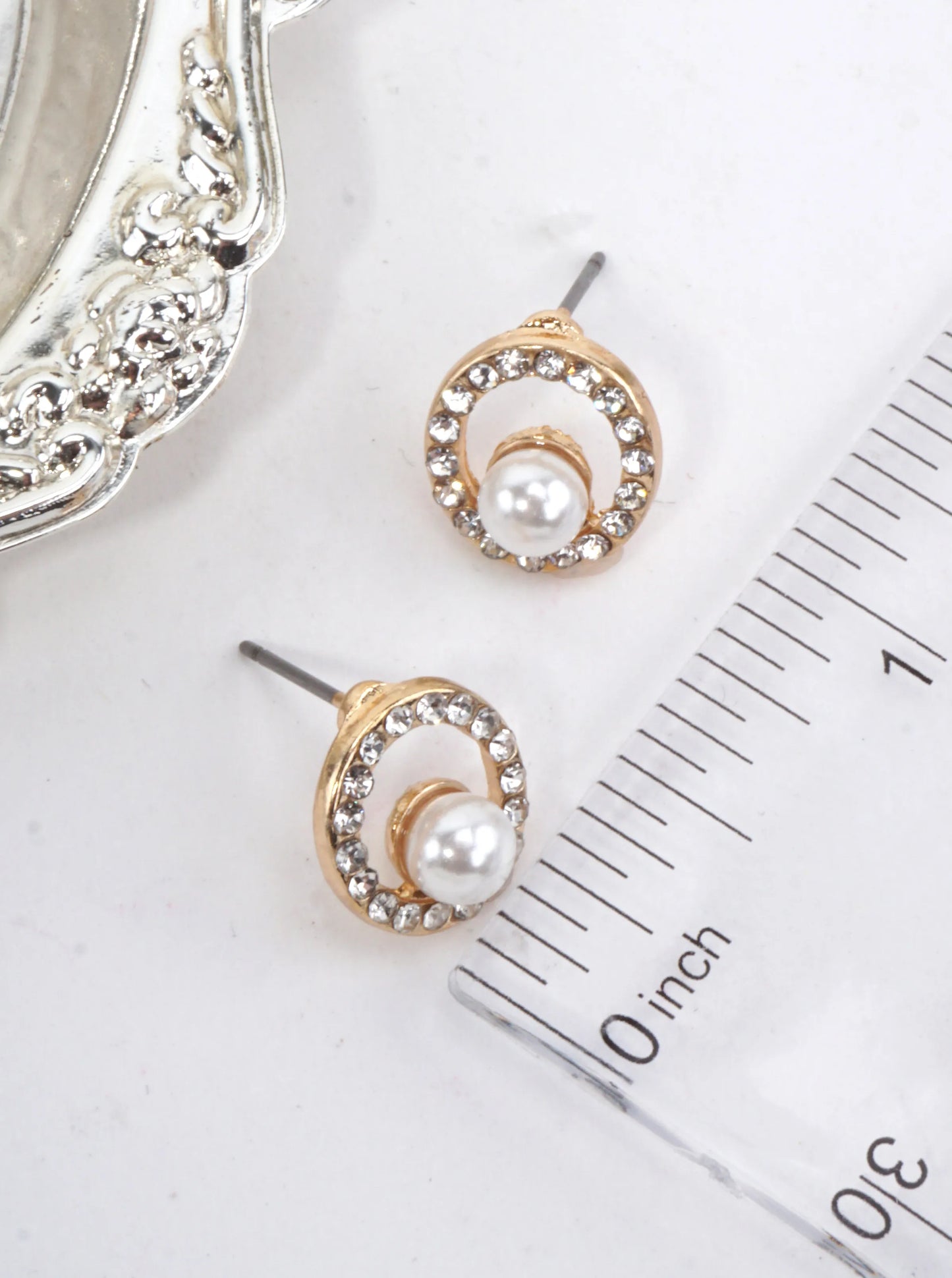 Round Pavé Pearl Stud Earrings