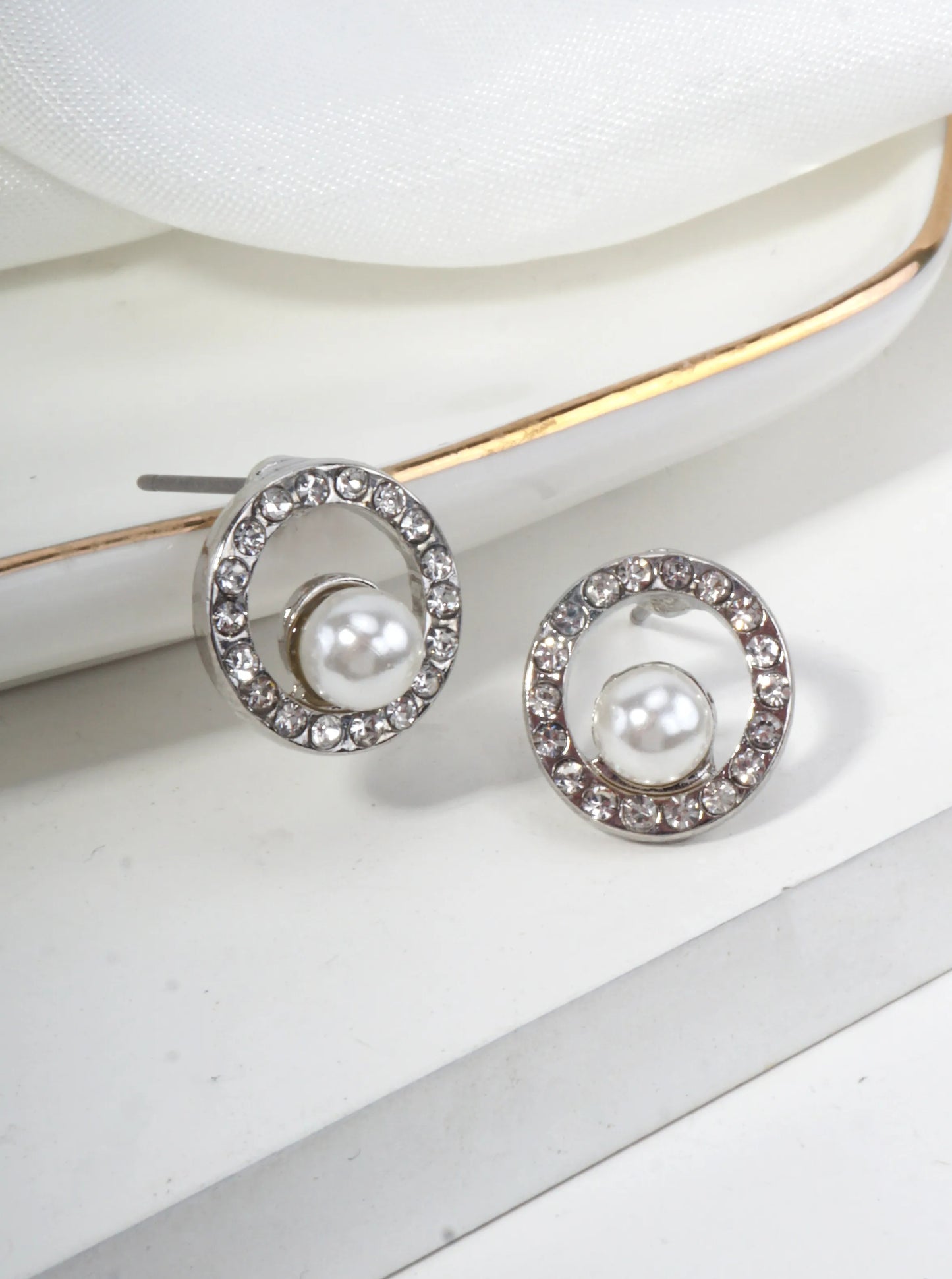 Round Pavé Pearl Stud Earrings