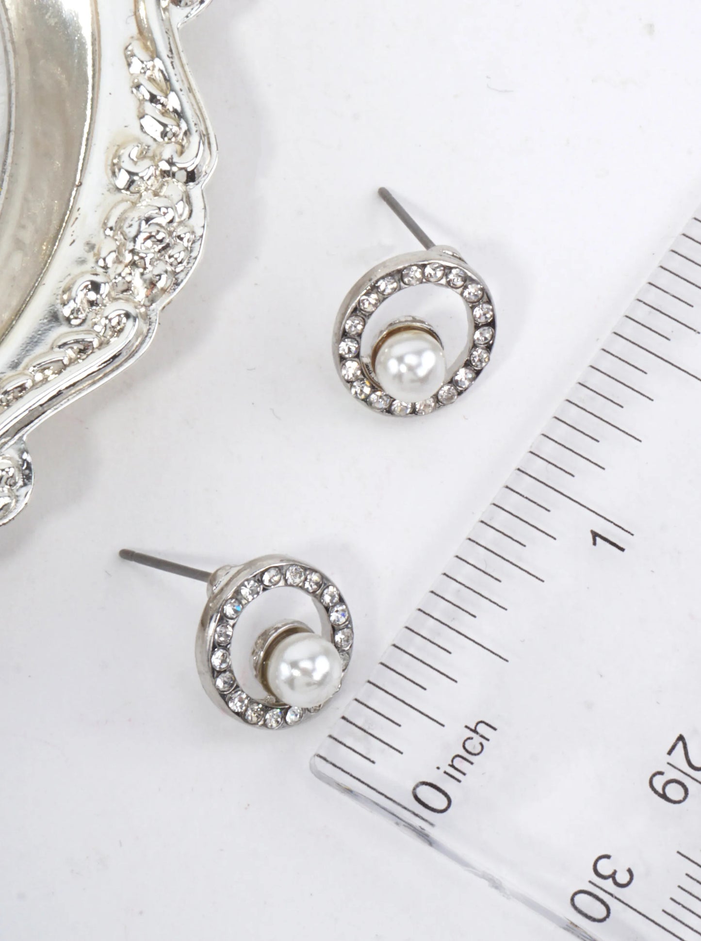 Round Pavé Pearl Stud Earrings