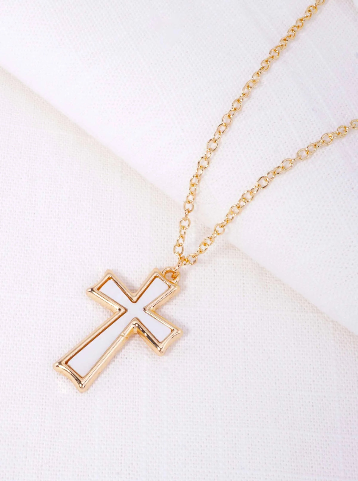 Elegant Cross Matinee Pendant Necklace - Gold Pearl