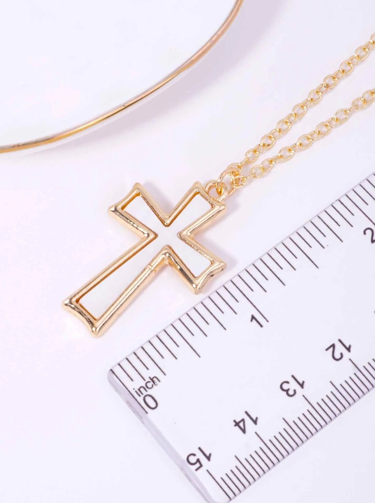 Elegant Cross Matinee Pendant Necklace - Gold Pearl