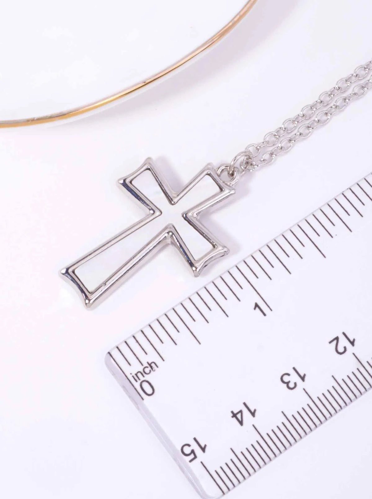 Elegant Cross Matinee Pendant Necklace - Rhodium Pearl