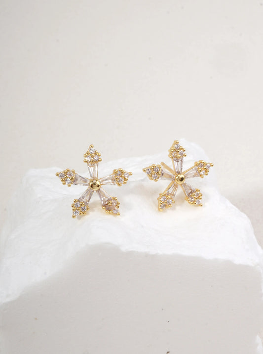 Elegant Pave Flower Design Stud Earrings