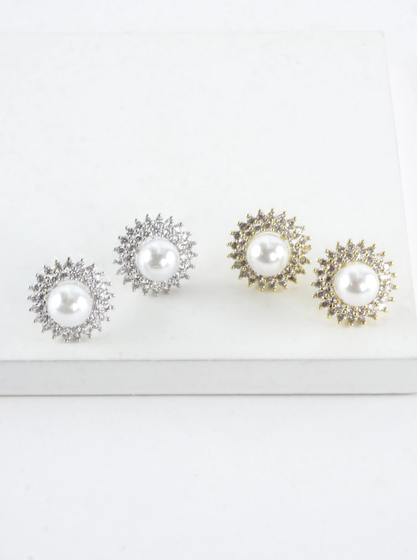 Elegant Pearl Halo Pave Stud Earrings