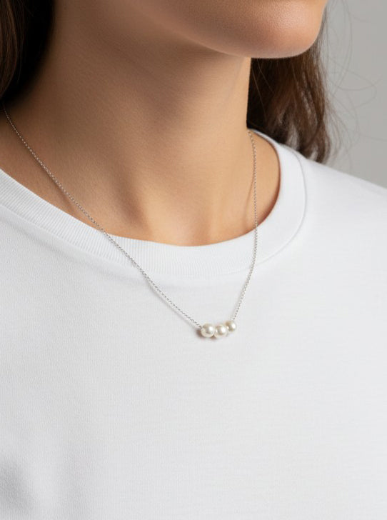 Elegant Pearl Trio Pendant Necklace