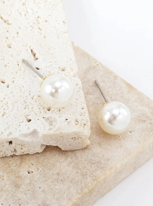 Elegant Resin Pearl Ball Beaded Stud Earrings 8mm