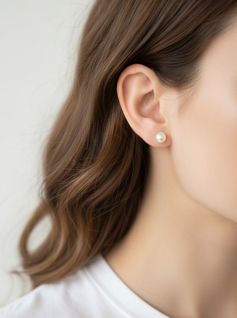 Elegant Resin Pearl Ball Beaded Stud Earrings 8mm