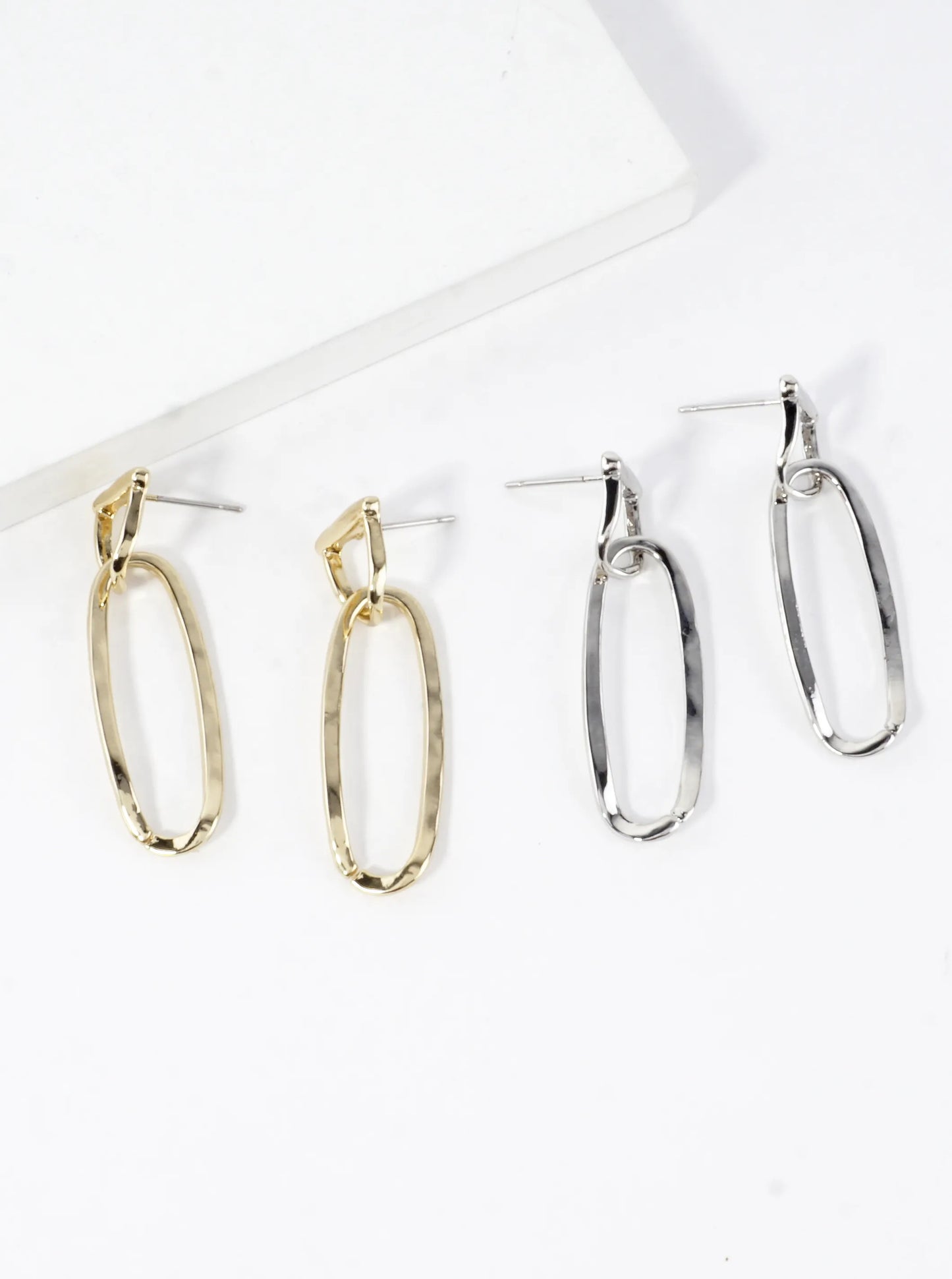 Elongated Oval Drop Dangle Earrings