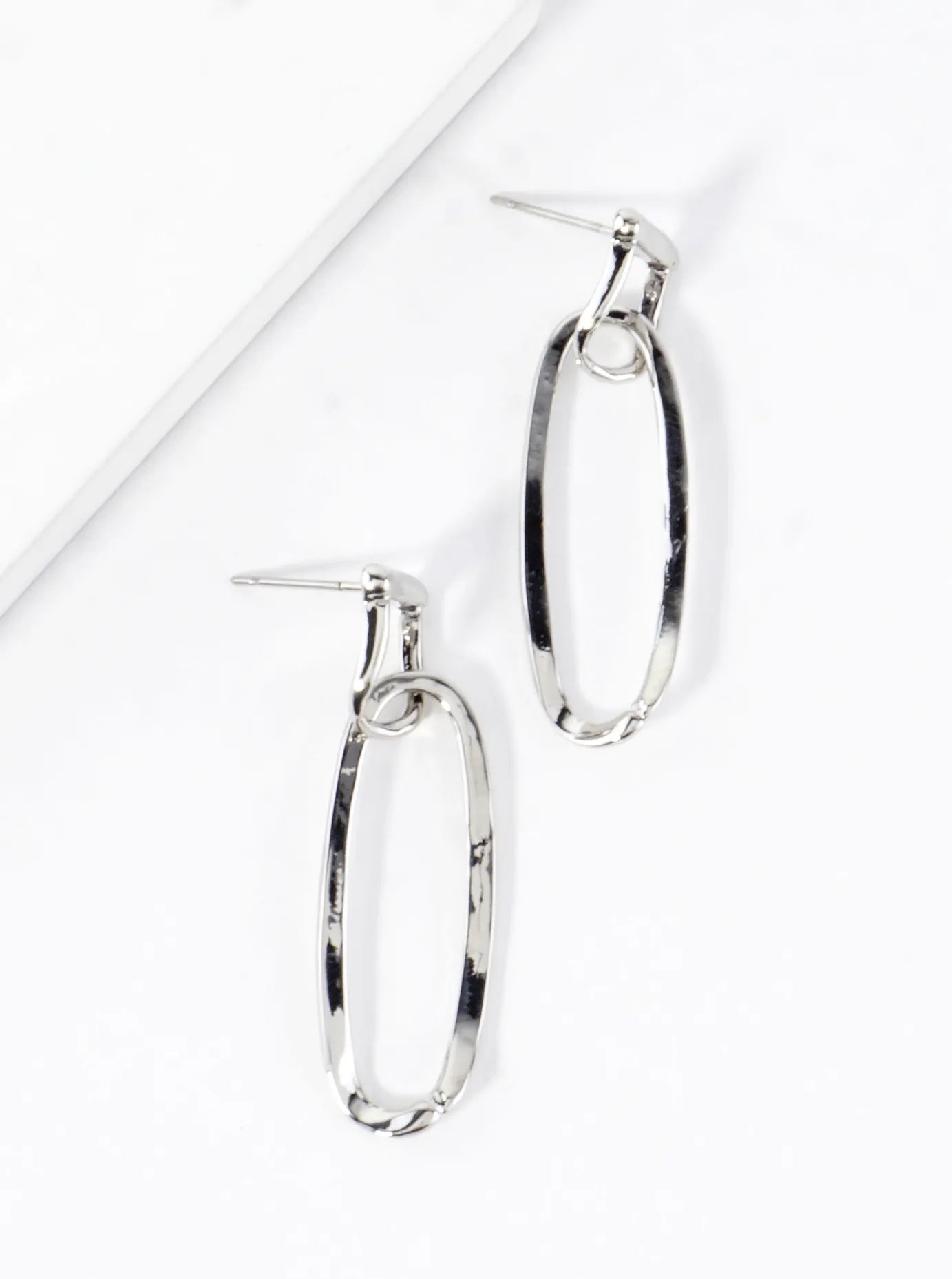 Elongated Oval Drop Dangle Earrings