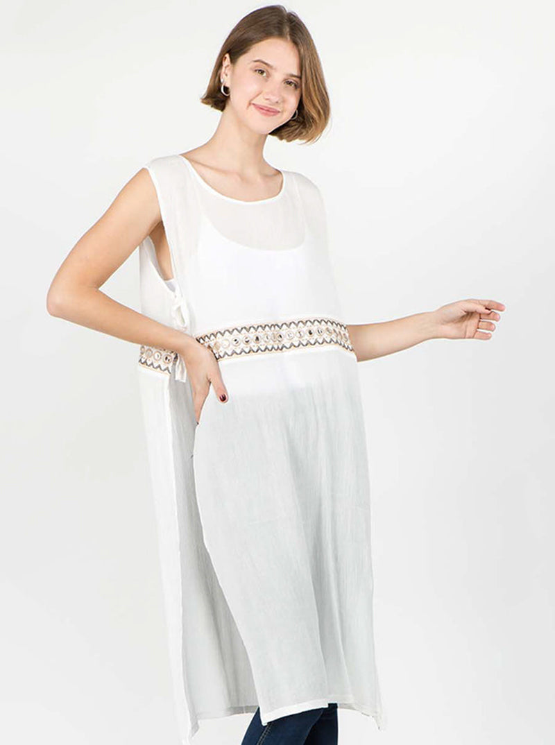 Embroidered Sleeveless Long Tunic Dress