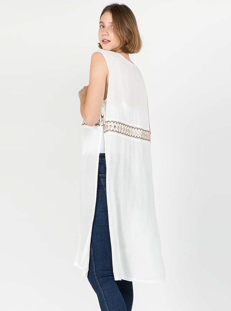 Embroidered Sleeveless Long Tunic Dress