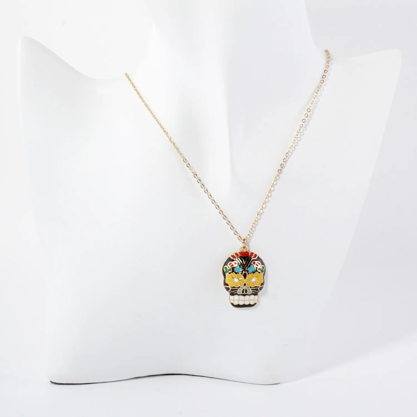 Enamel 1-Inch Calavera Sugar Skull Pendant Necklace