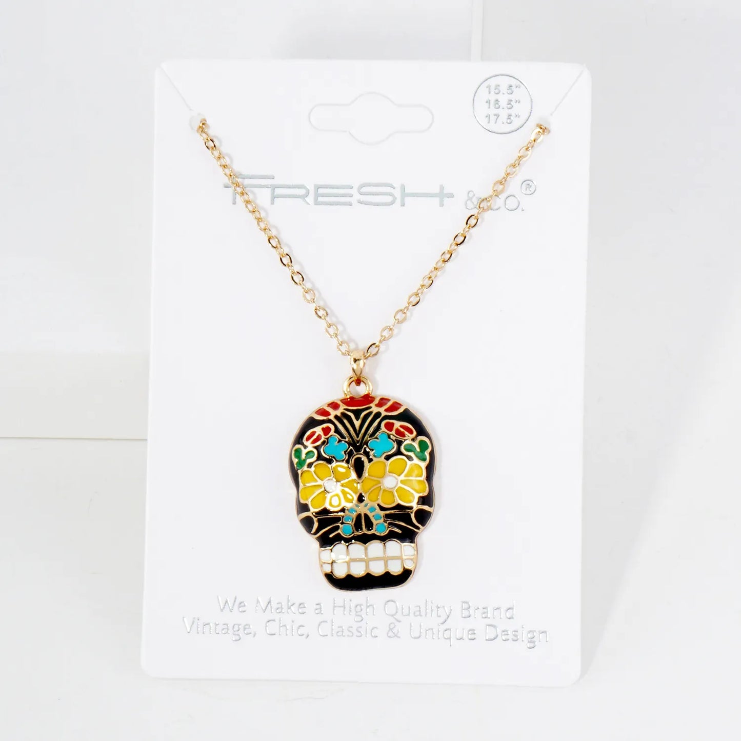 Enamel 1-Inch Calavera Sugar Skull Pendant Necklace