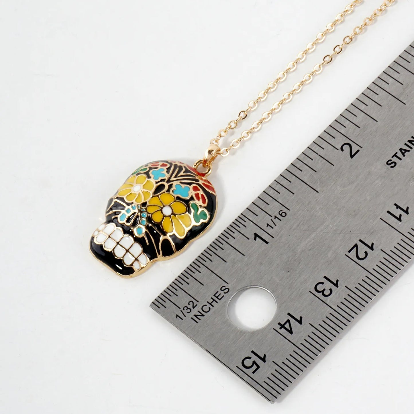 Enamel 1-Inch Calavera Sugar Skull Pendant Necklace
