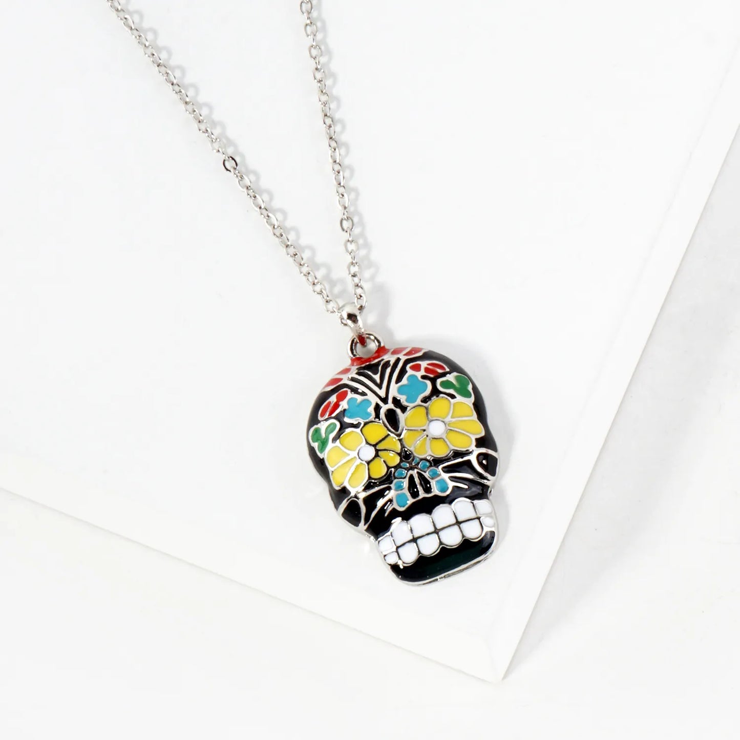 Enamel 1-Inch Calavera Sugar Skull Pendant Necklace