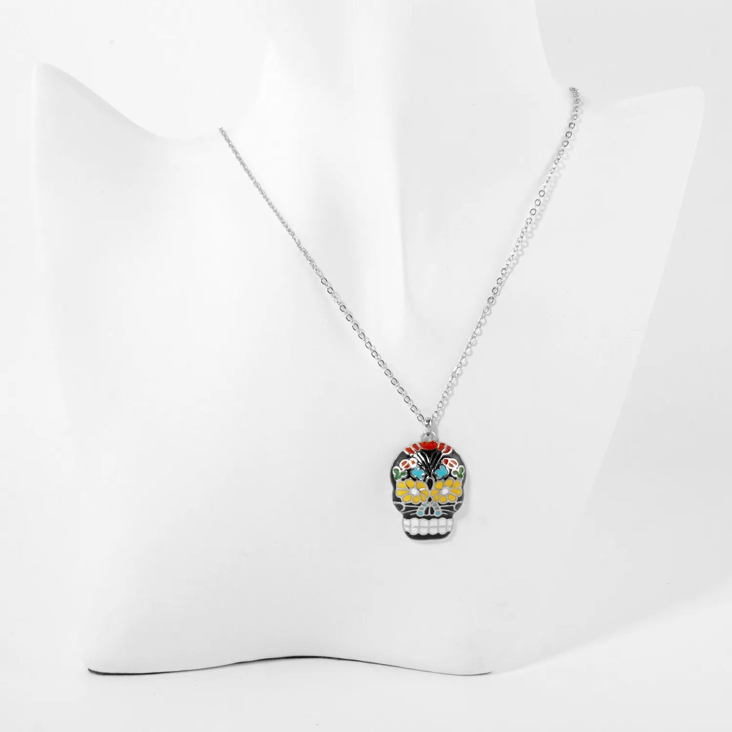 Enamel 1-Inch Calavera Sugar Skull Pendant Necklace