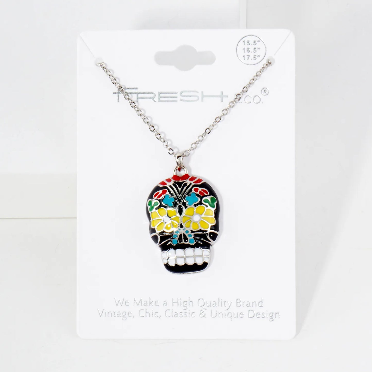 Enamel 1-Inch Calavera Sugar Skull Pendant Necklace
