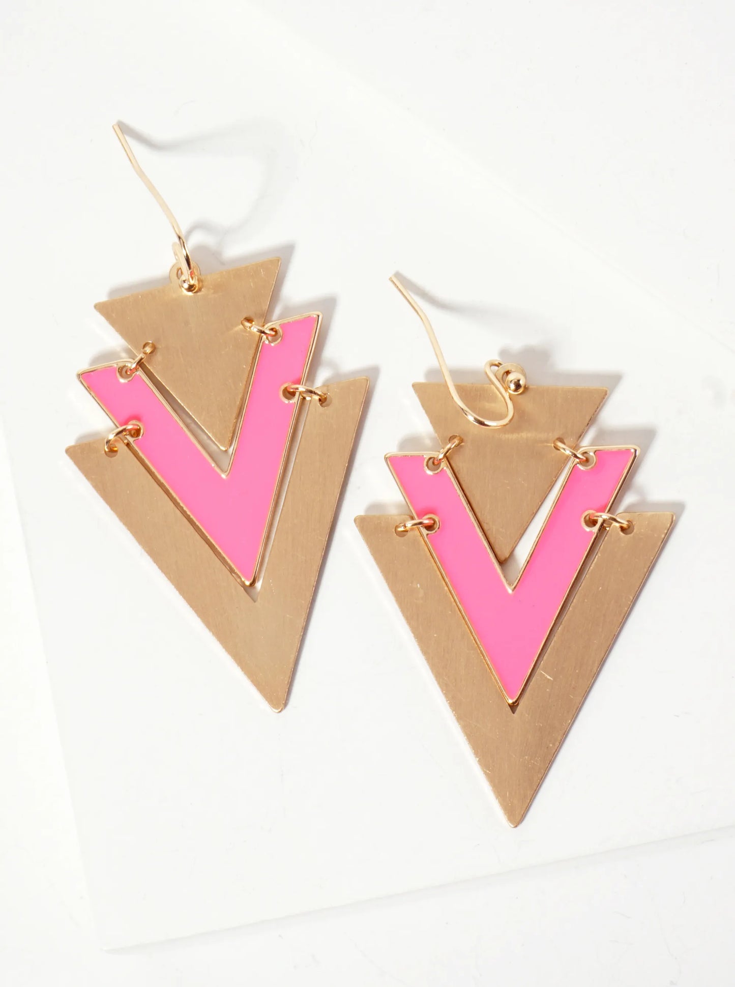 Enamel-Accented Chevron Dangle Drop Earrings