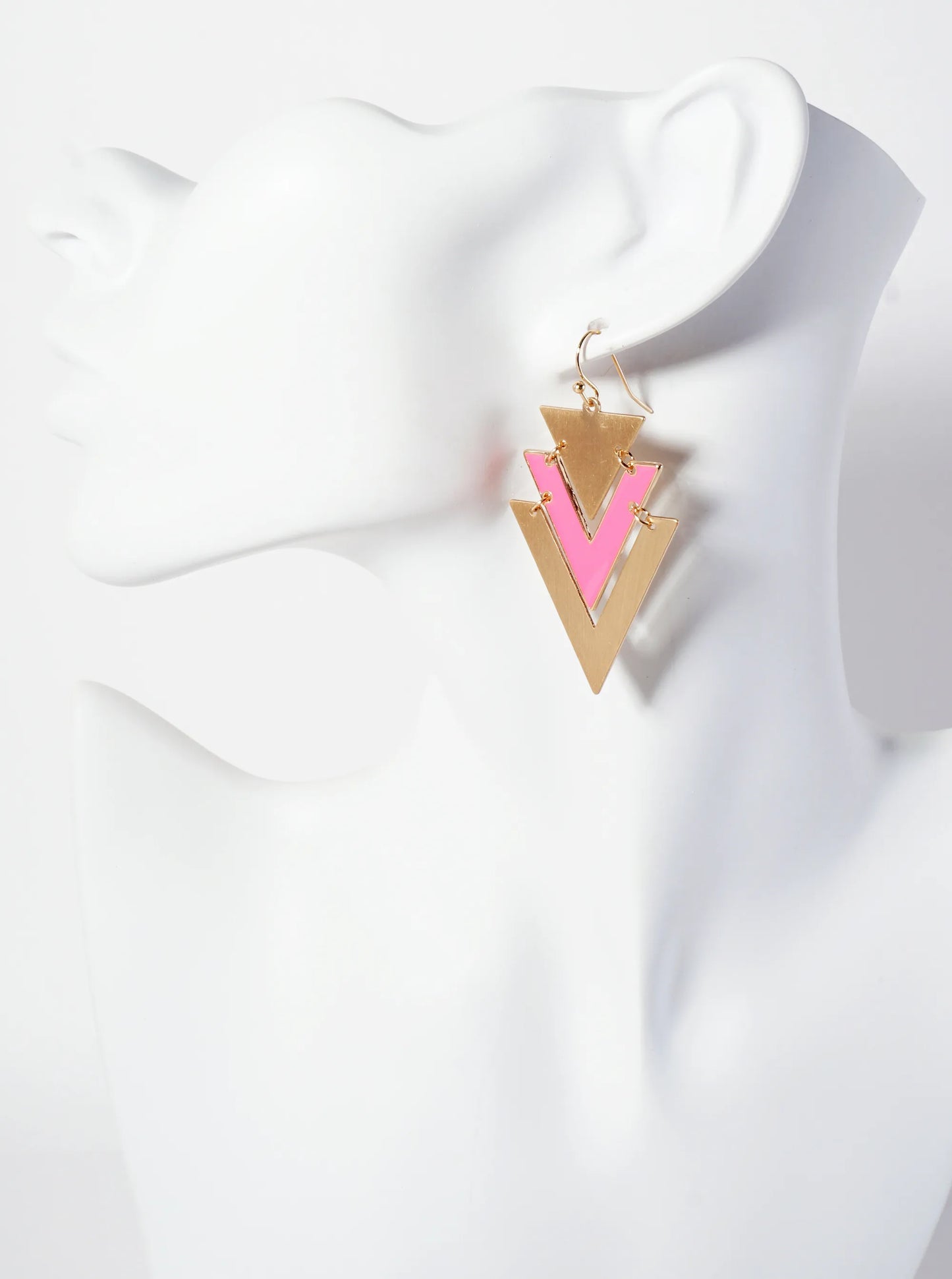 Enamel-Accented Chevron Dangle Drop Earrings