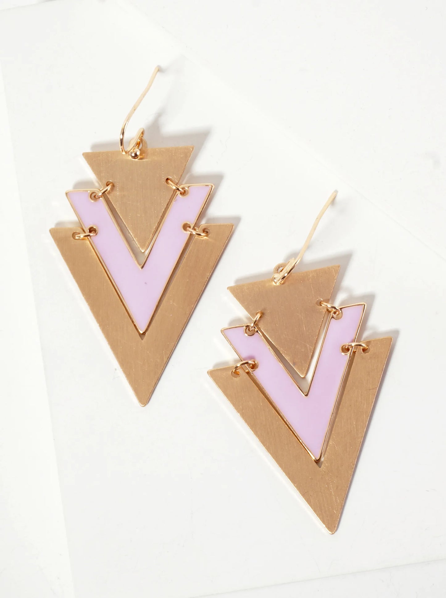 Enamel-Accented Chevron Dangle Drop Earrings
