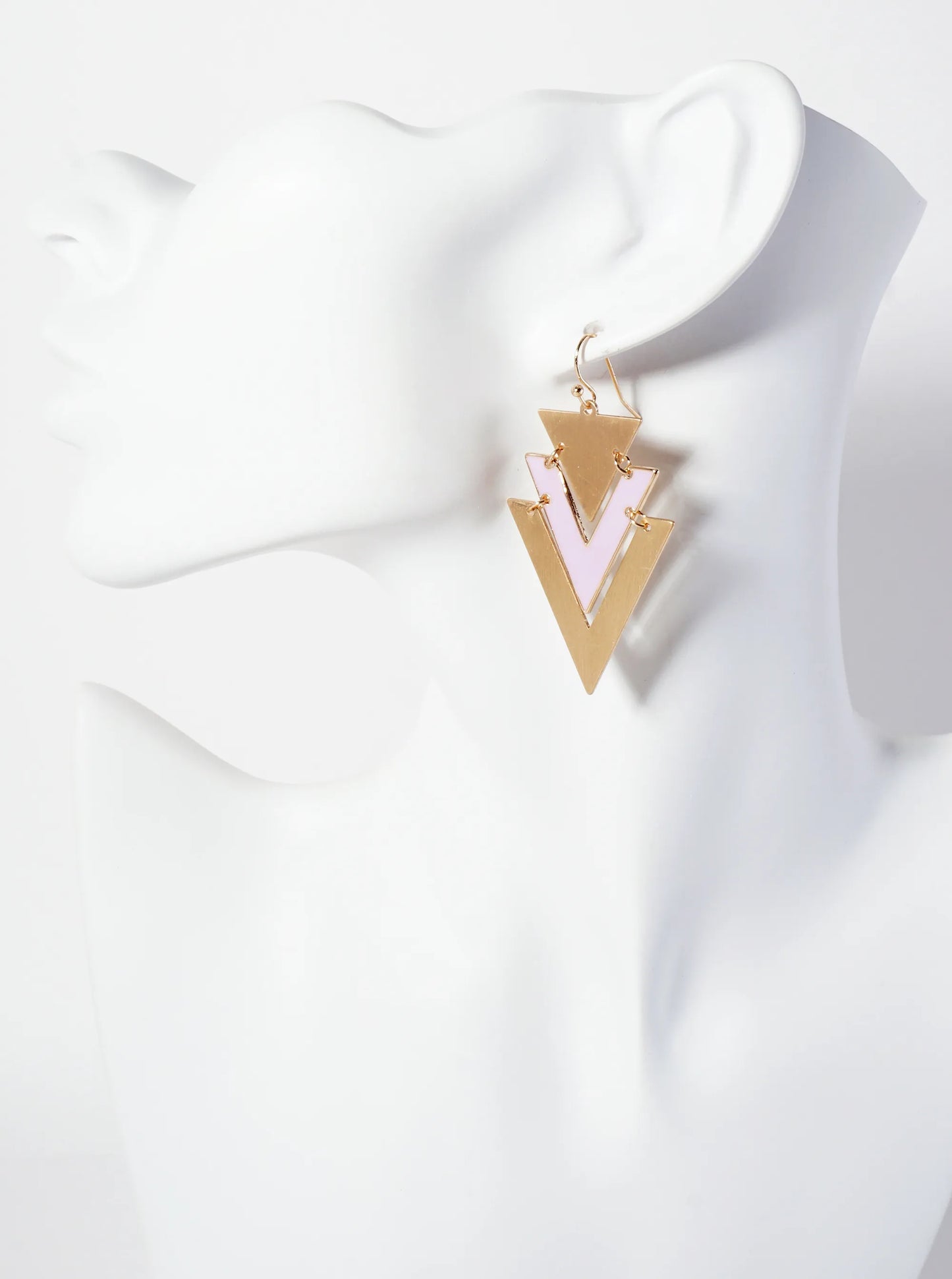 Enamel-Accented Chevron Dangle Drop Earrings