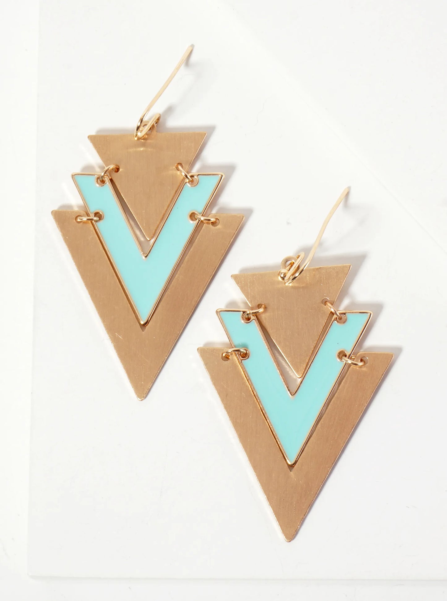 Enamel-Accented Chevron Dangle Drop Earrings