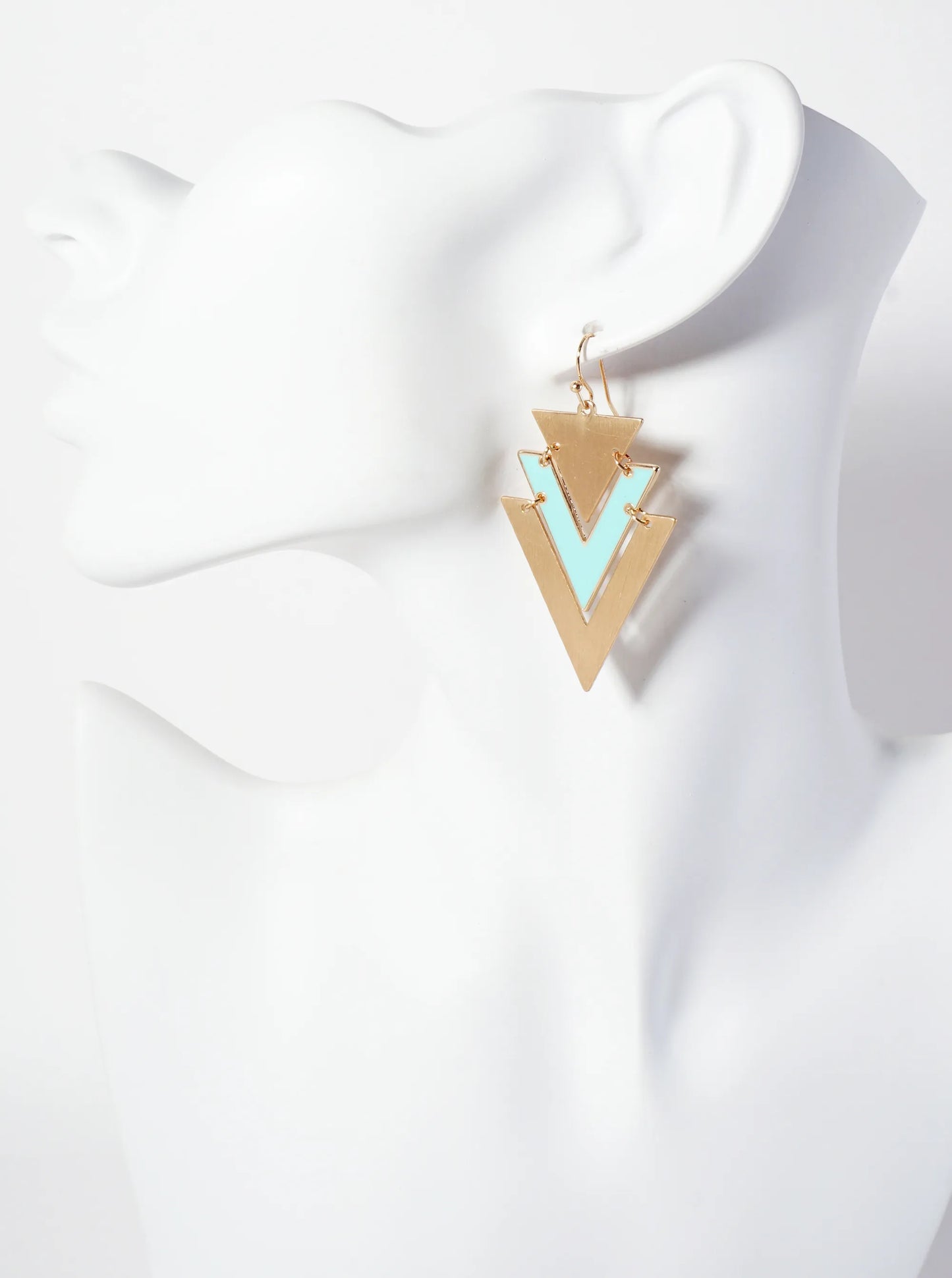 Enamel-Accented Chevron Dangle Drop Earrings