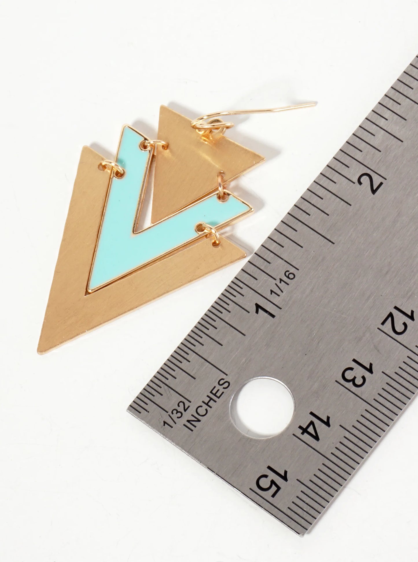 Enamel-Accented Chevron Dangle Drop Earrings