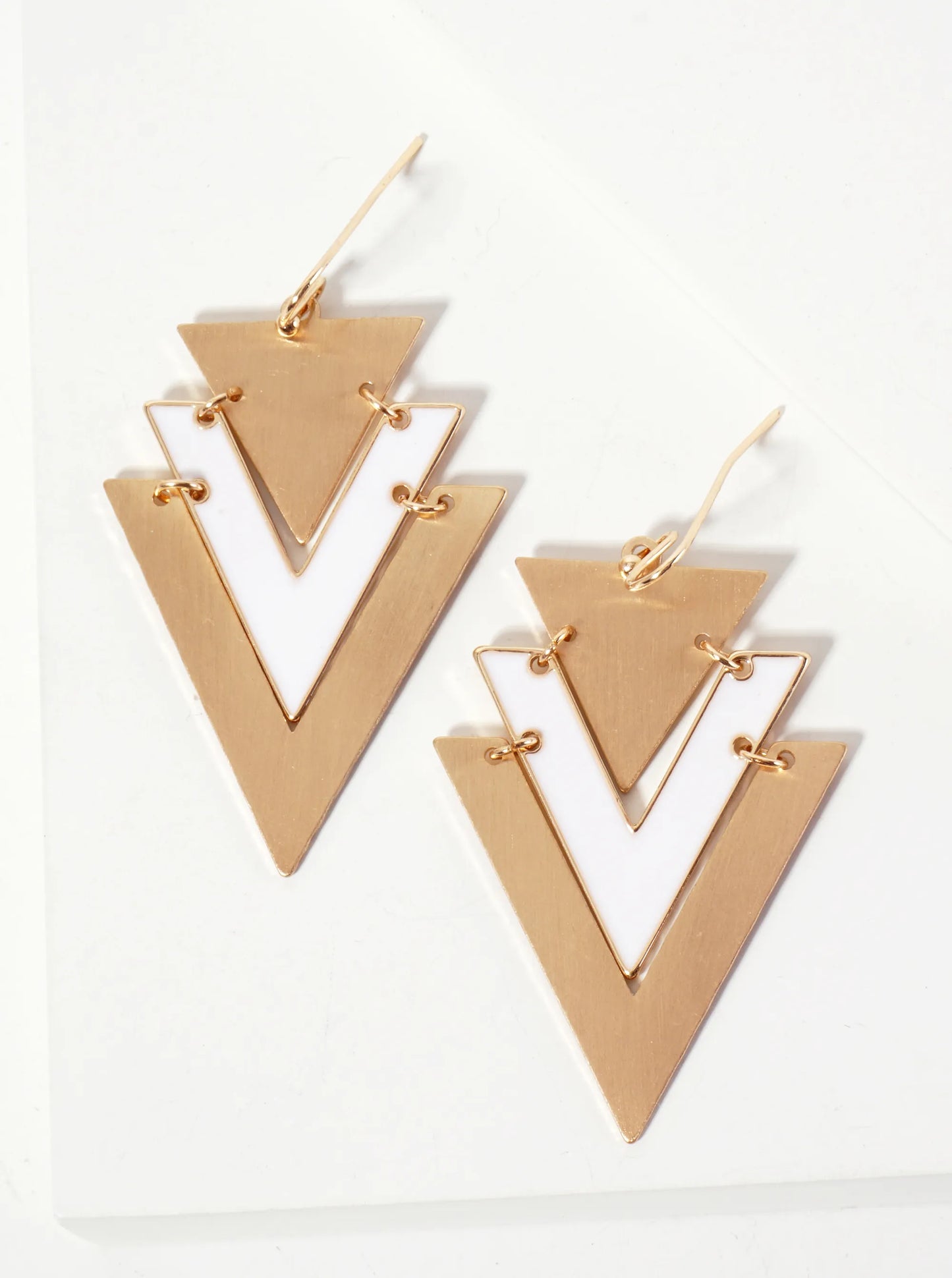 Enamel-Accented Chevron Dangle Drop Earrings
