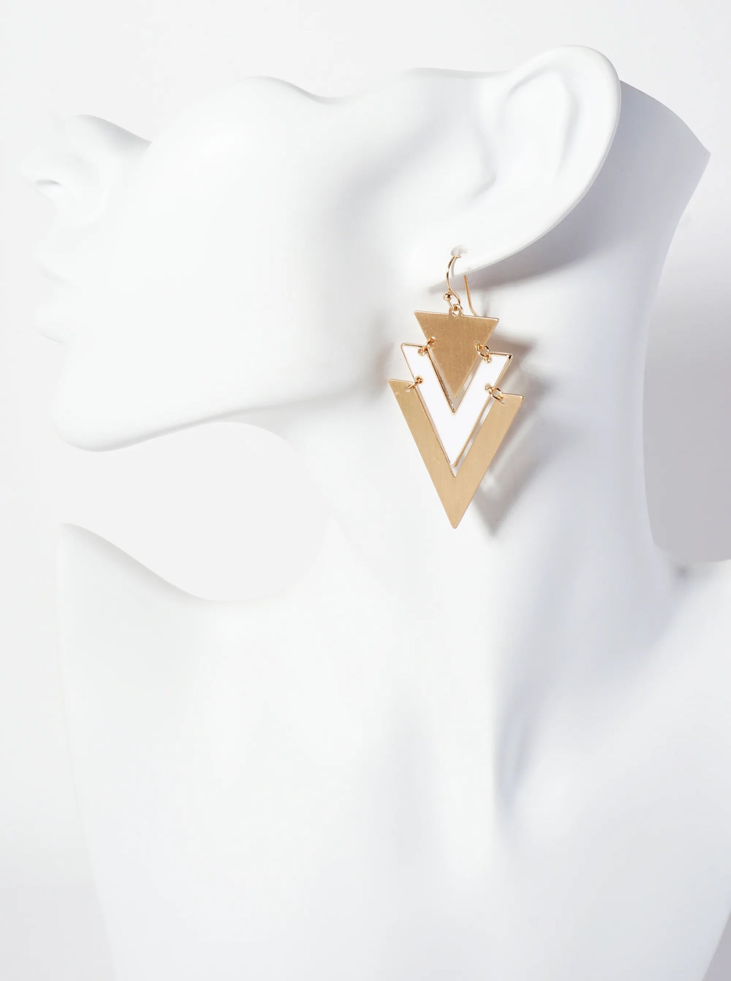 Enamel-Accented Chevron Dangle Drop Earrings