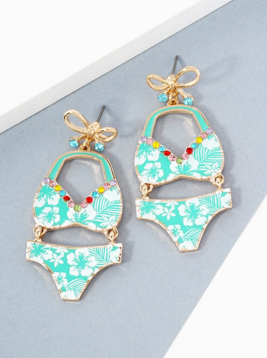 Enamel Bikini Drop Bow Post Fun Statement Earrings