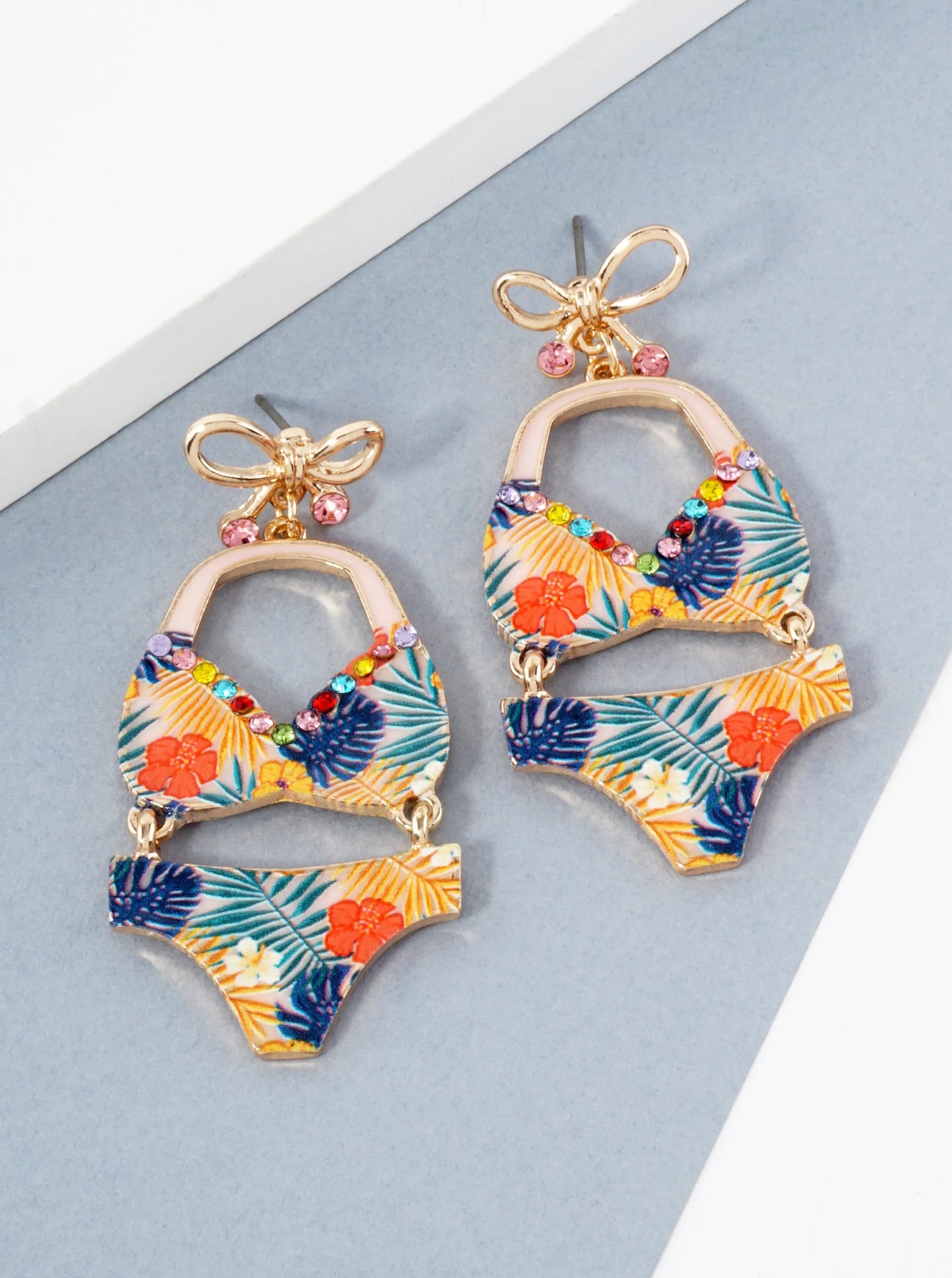 Enamel Bikini Drop Bow Post Fun Statement Earrings