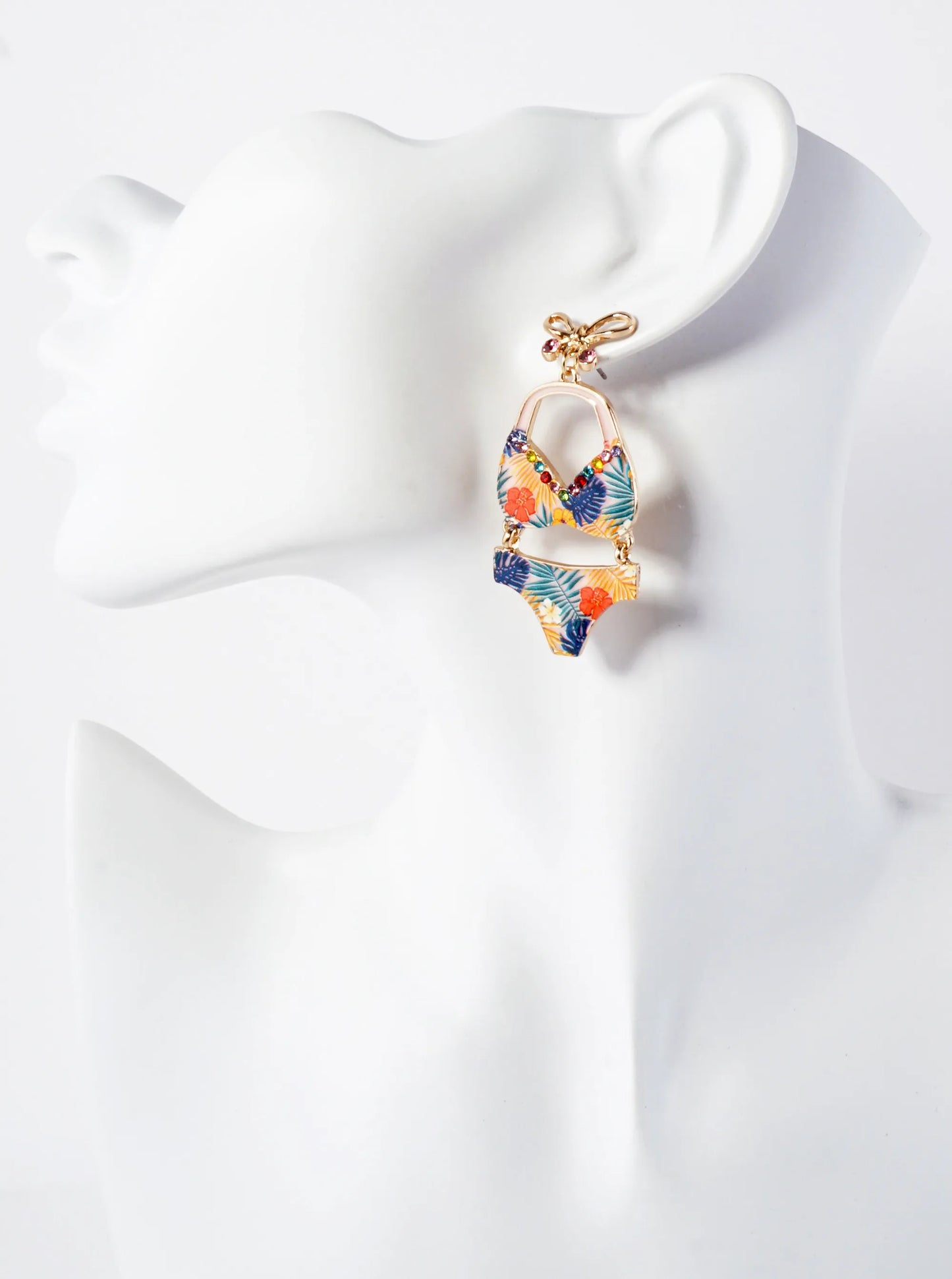Enamel Bikini Drop Bow Post Fun Statement Earrings