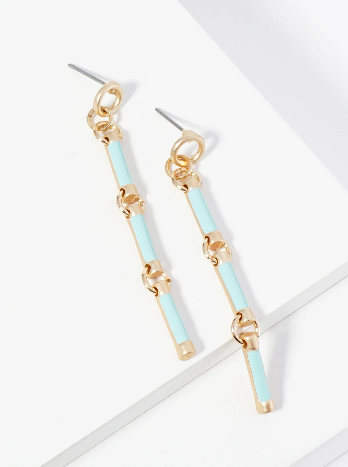 Enamel-Coated Tube Bar Drop Dangle Post Earrings
