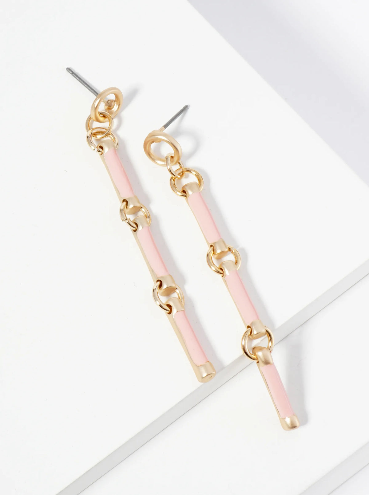 Enamel-Coated Tube Bar Drop Dangle Post Earrings
