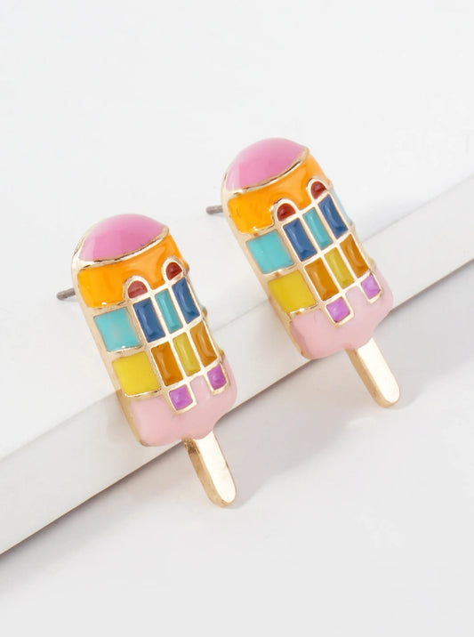 Enamel Dainty Rainbow Popsicle Ice-Cream Stud Earrings