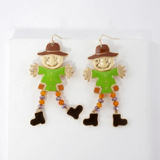 Enamel Dancing Scarecrow Dangle Earrings