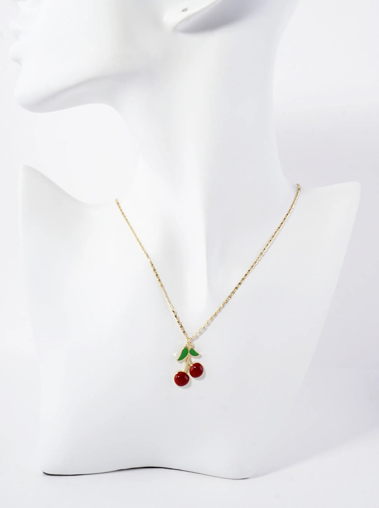 Enamel Filled 1-inch Cherry Pendant 18K-Gold-Dipped Necklace