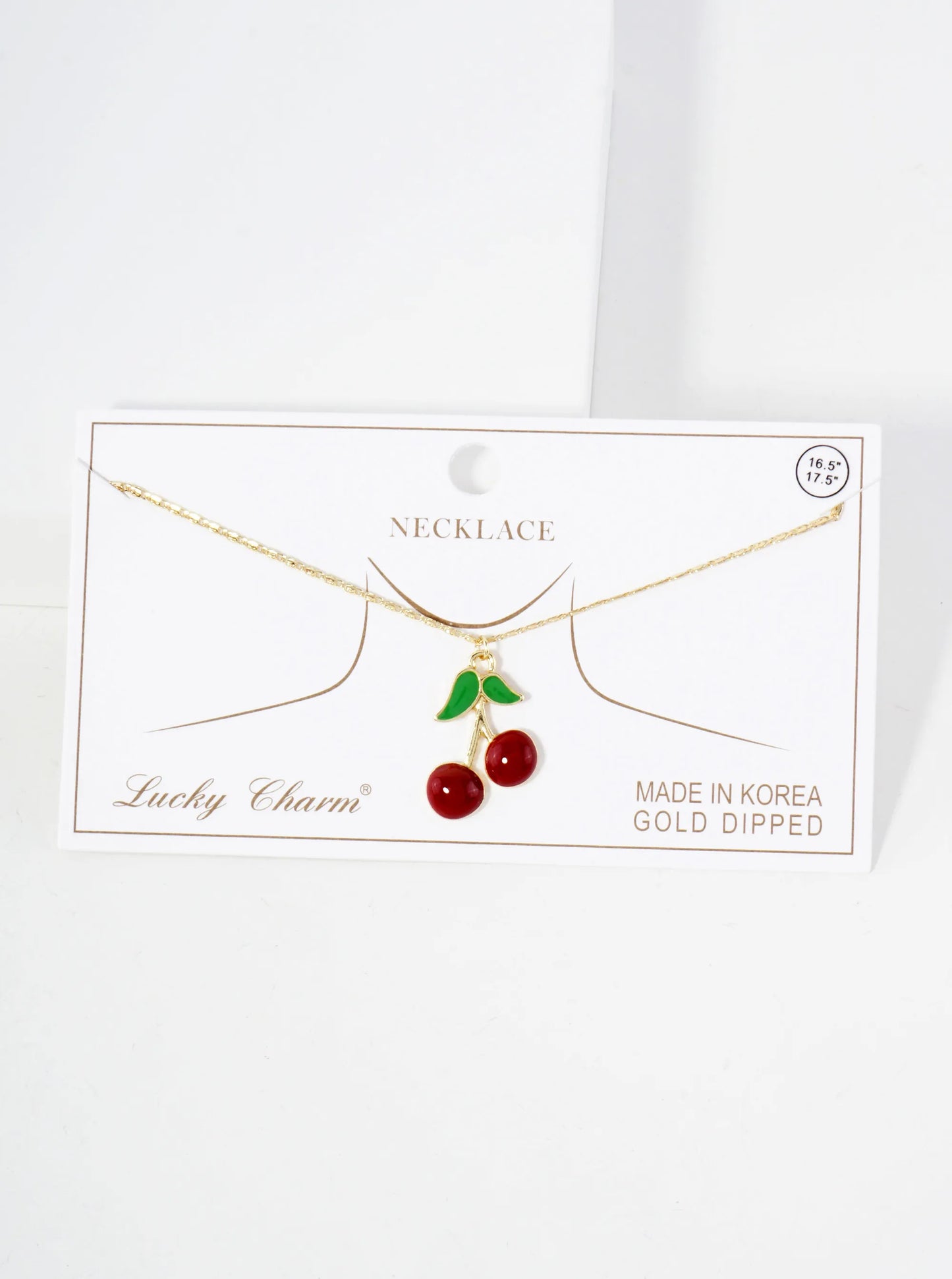 Enamel Filled 1-inch Cherry Pendant 18K-Gold-Dipped Necklace