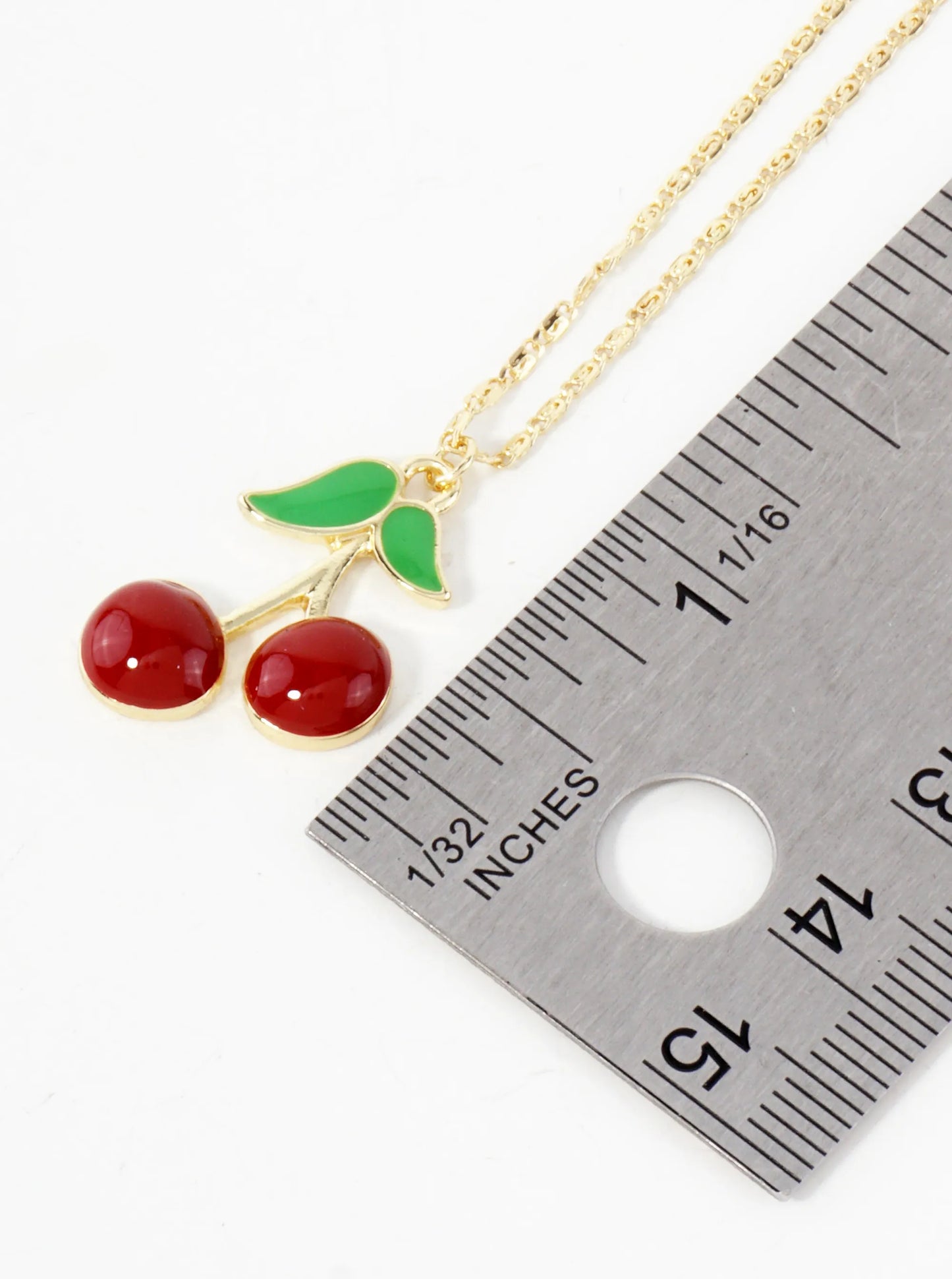 Enamel Filled 1-inch Cherry Pendant 18K-Gold-Dipped Necklace