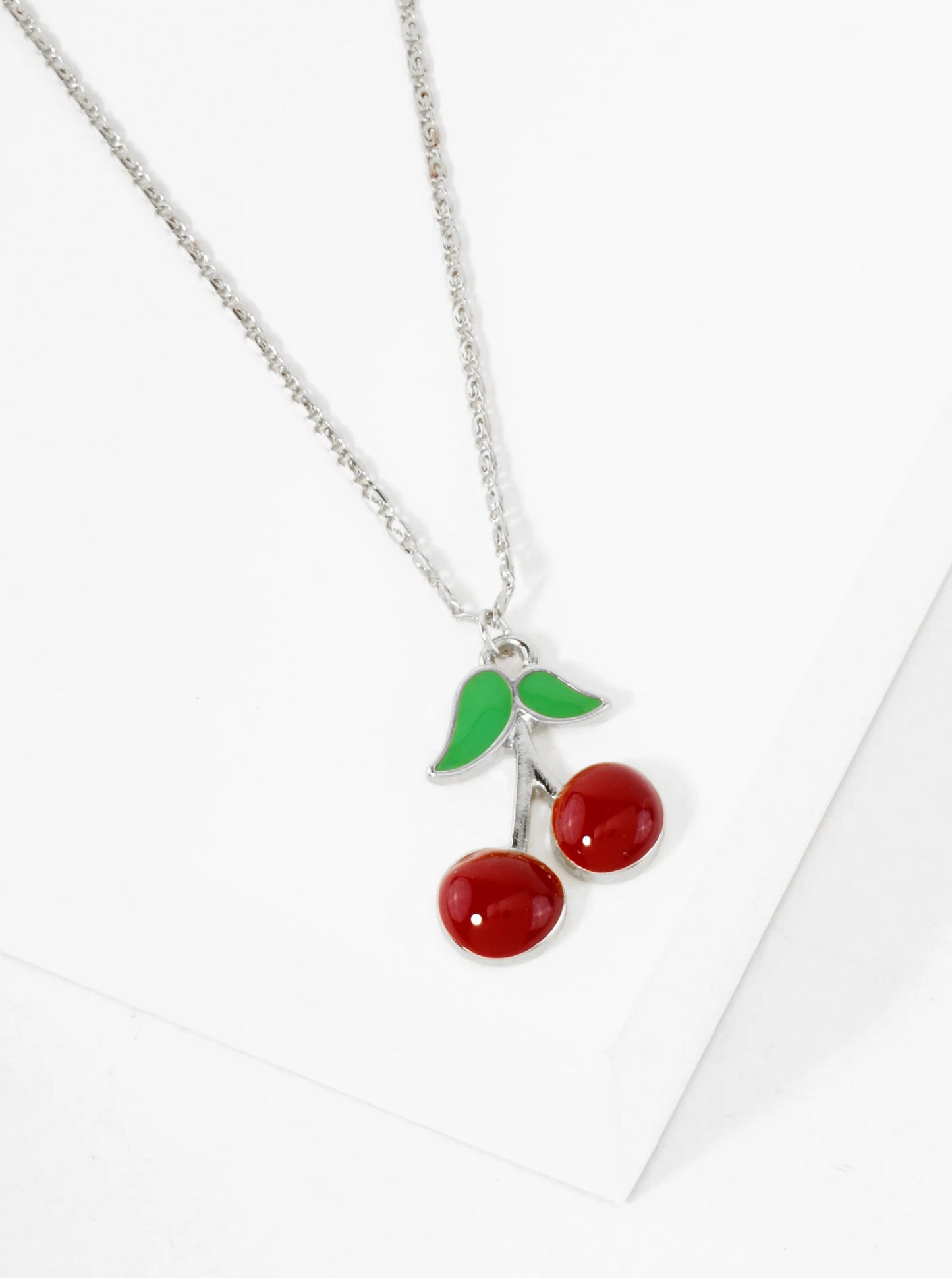 Enamel Filled 1-inch Cherry Pendant 18K-Gold-Dipped Necklace
