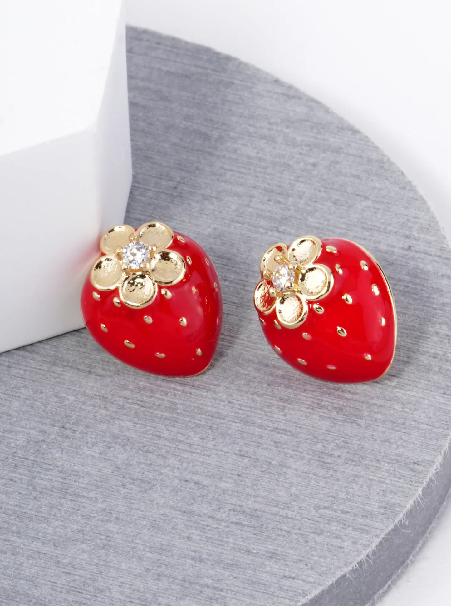Enamel Filled 13mm Dainty Strawberry Stud Earrings