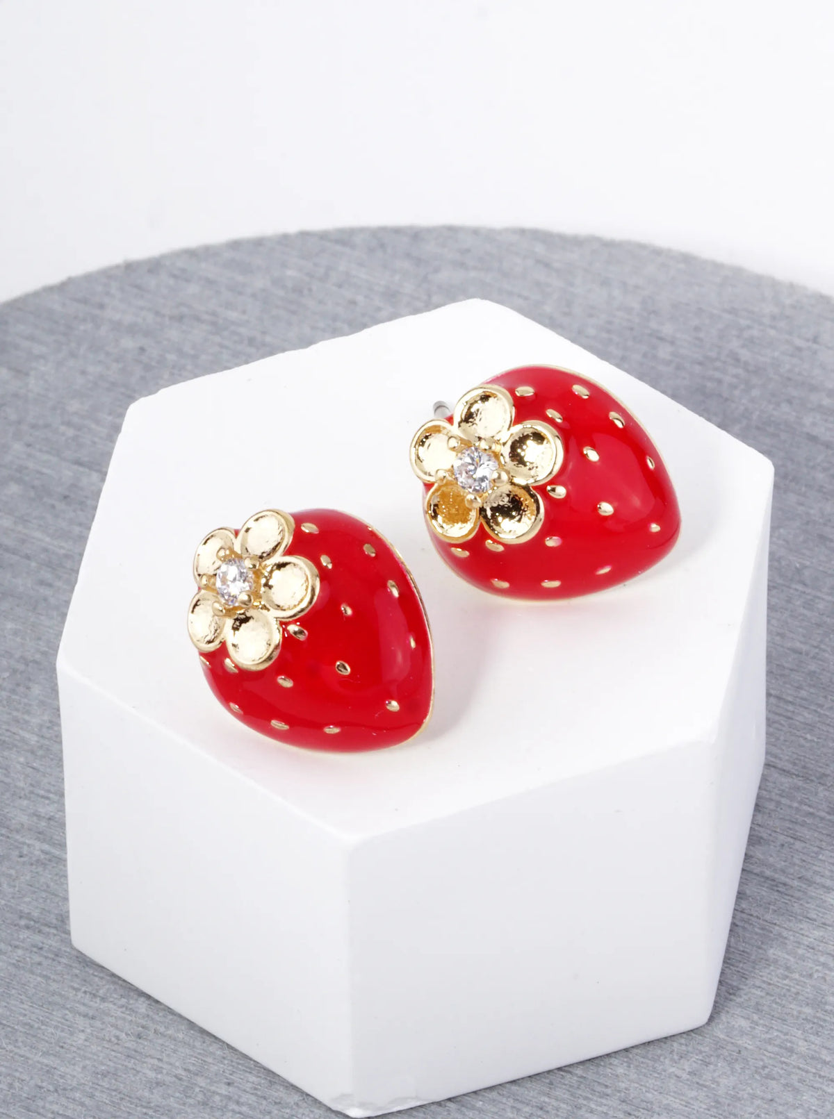 Enamel Filled 13mm Dainty Strawberry Stud Earrings