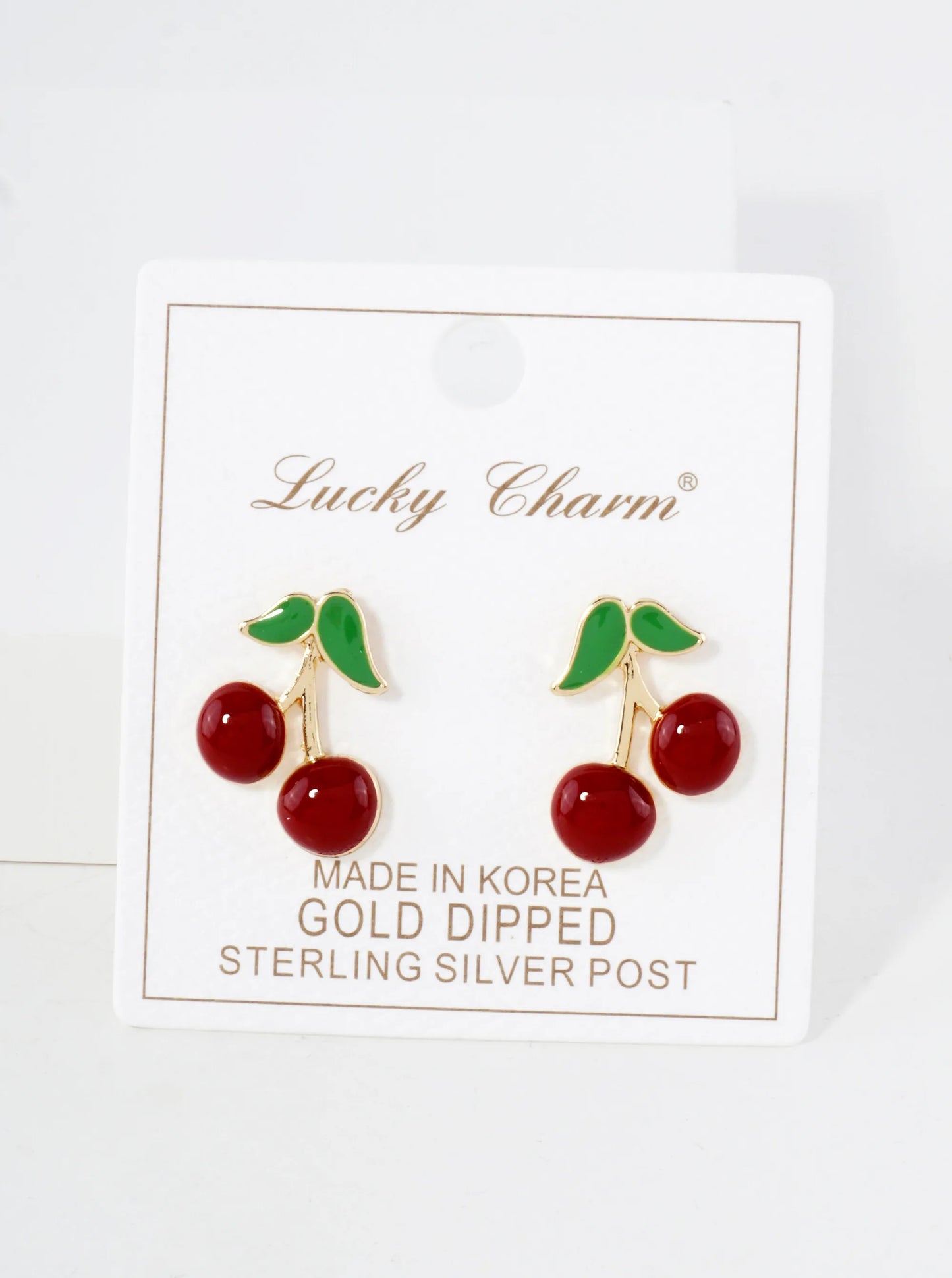 Enamel Filled 20mm Cherry 18K-Gold-Dipped Brass Stud Earrings