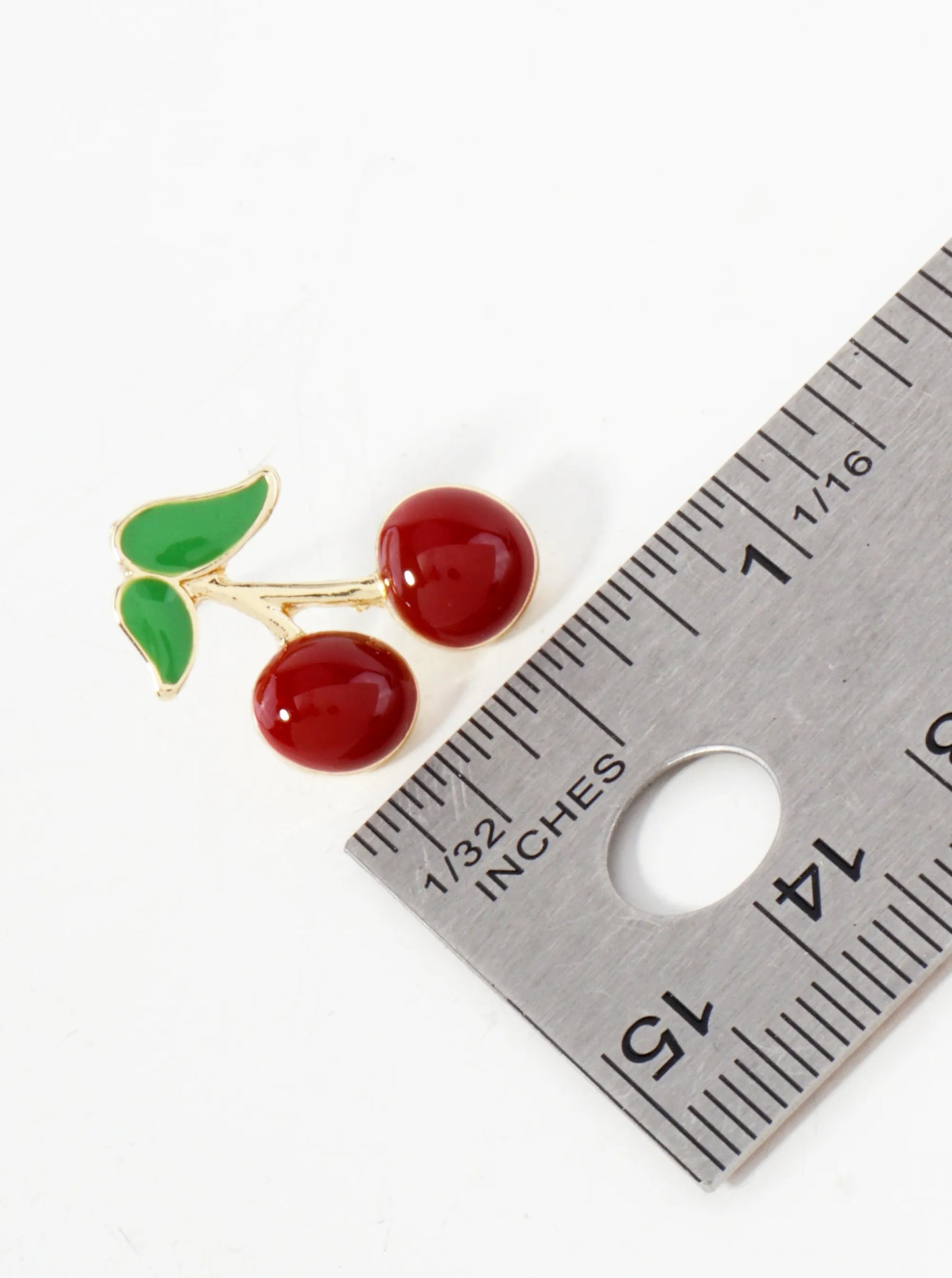 Enamel Filled 20mm Cherry 18K-Gold-Dipped Brass Stud Earrings