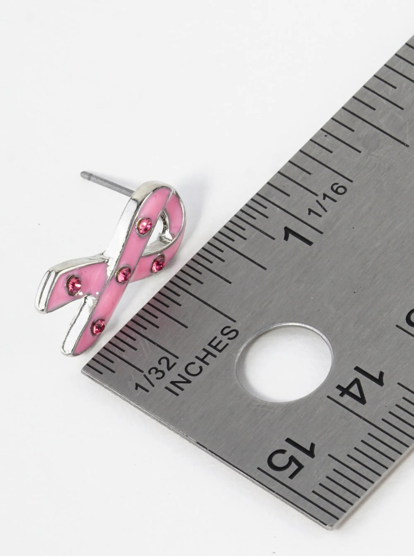Enamel Filled 20mm Pink Ribbon Stud Earrings
