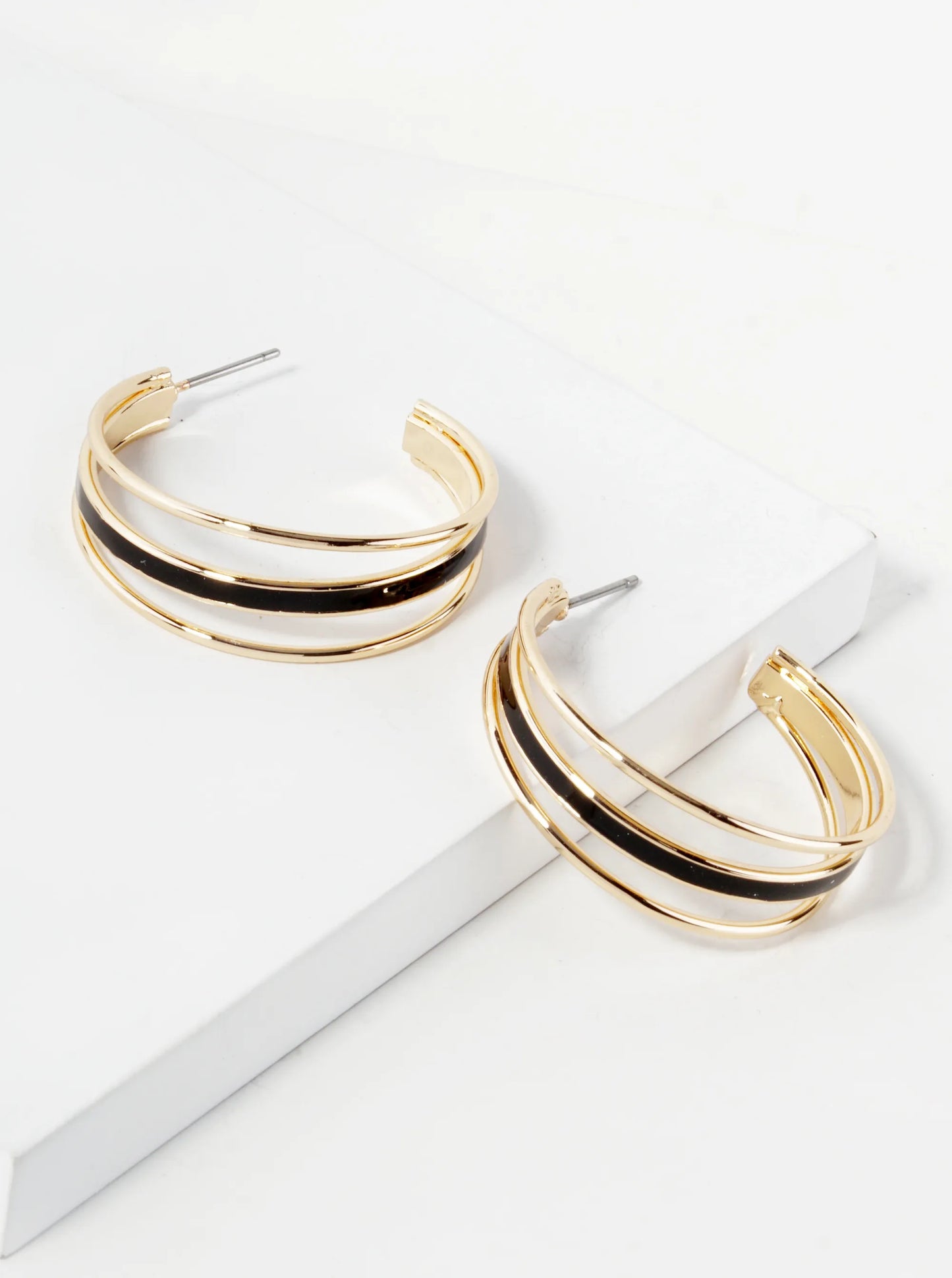Enamel Filled 30mm Triple Hoop Earrings