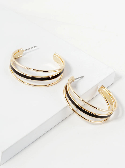 Enamel Filled 30mm Triple Hoop Earrings